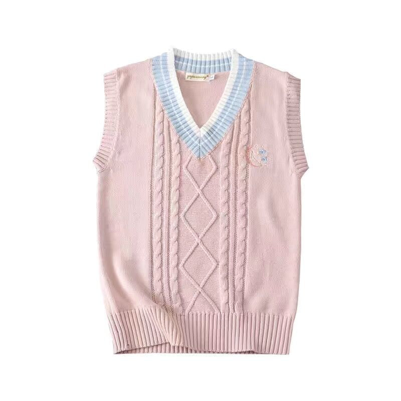 Womens Sleeveless Knit Vest Striped V Neck Sweater Pullover For Spring Autumn JK School Uniform Stu 4