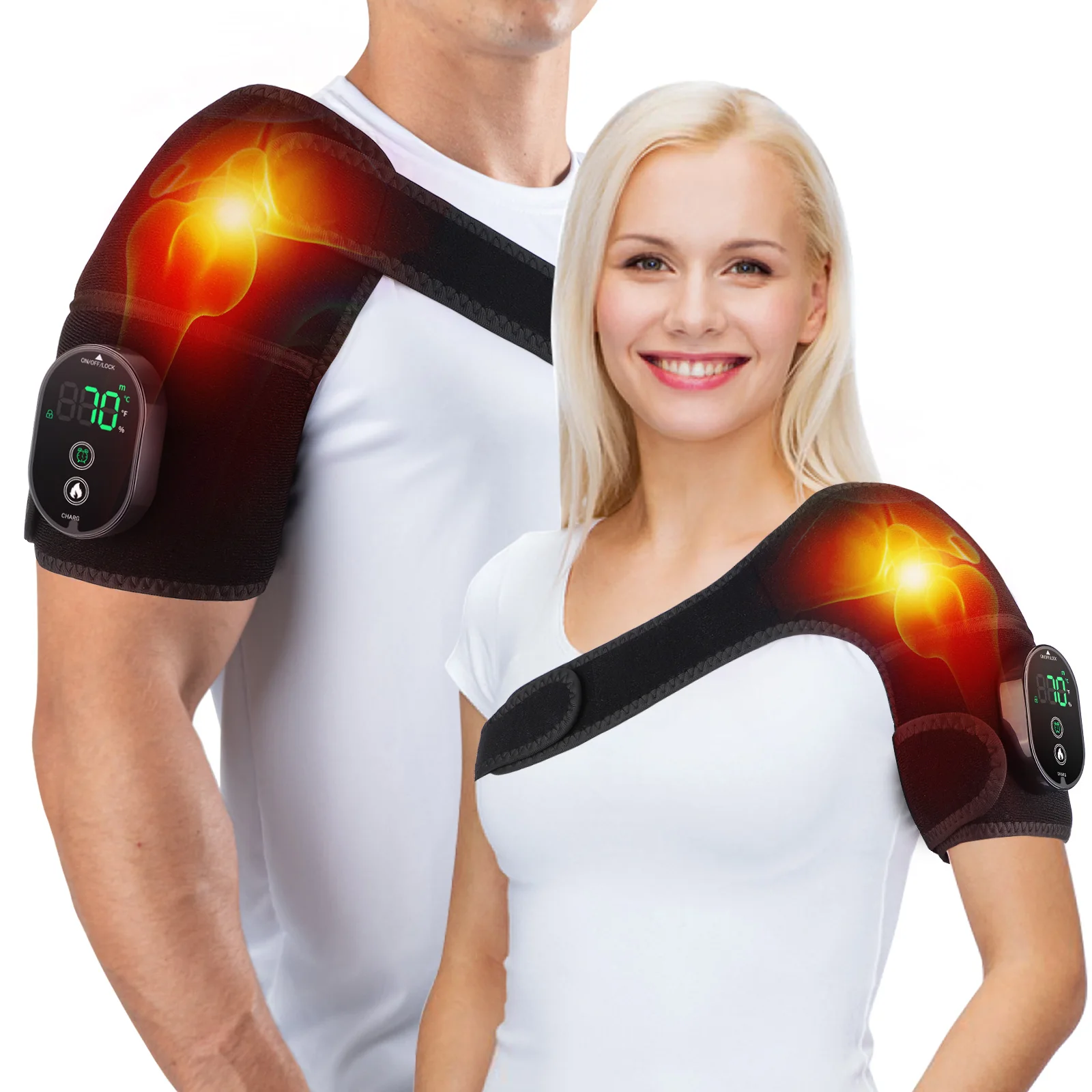 Heated Shoulder Steamer Belt, Smart Vibration Shoulder Massager, Electric Massage Machine with Temp Control