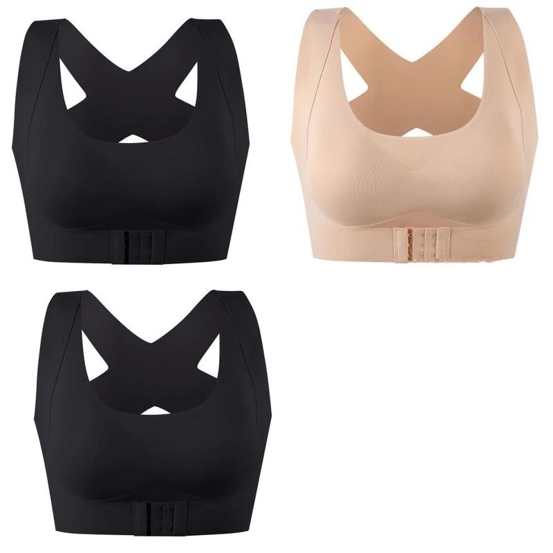 Front Closure Push Up Posture Corrector Bra With Cross Back Support 13