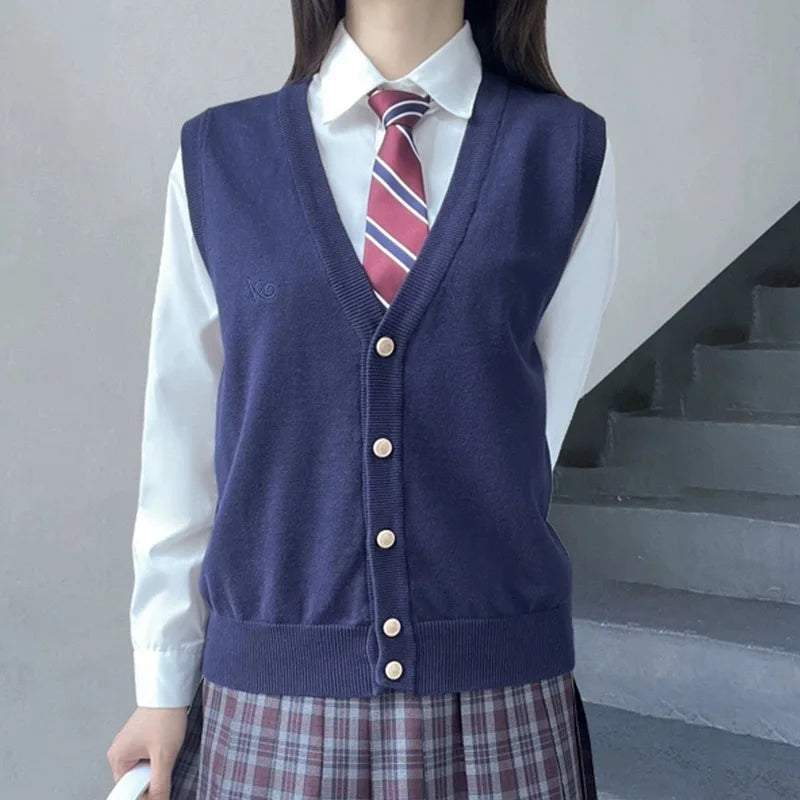 JK Uniform Knit Vest Gyaru School Cardigan Girls Preppy Sweater Vest For High School Class Autumn F 2