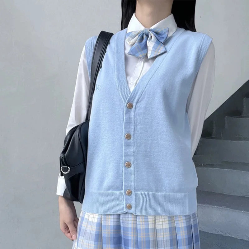 JK Uniform Knit Vest Gyaru School Cardigan Girls Preppy Sweater Vest For High School Class Autumn F 4