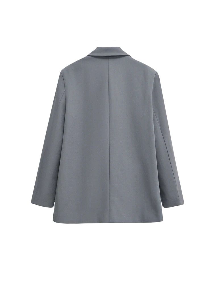 TRZA Womens Double Breasted Blazer, Office Wear Blazer Coat with Flap Pockets, Long Sleeve Chic Tops, Female Outerwear