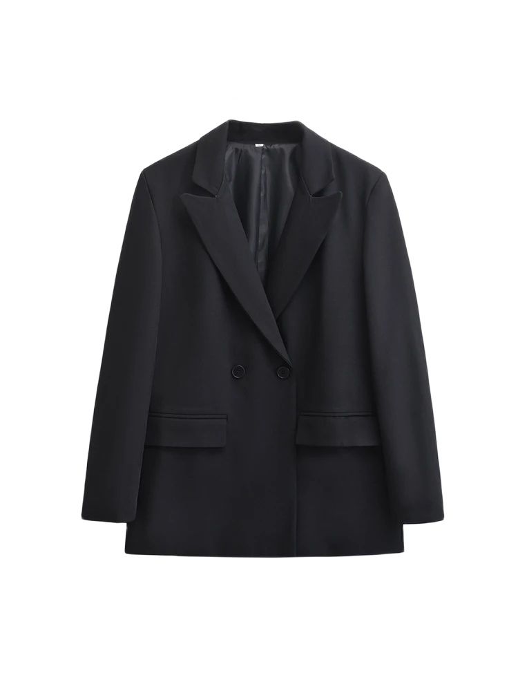 TRZA Womens Double Breasted Blazer, Office Wear Blazer Coat with Flap Pockets, Long Sleeve Chic Tops, Female Outerwear