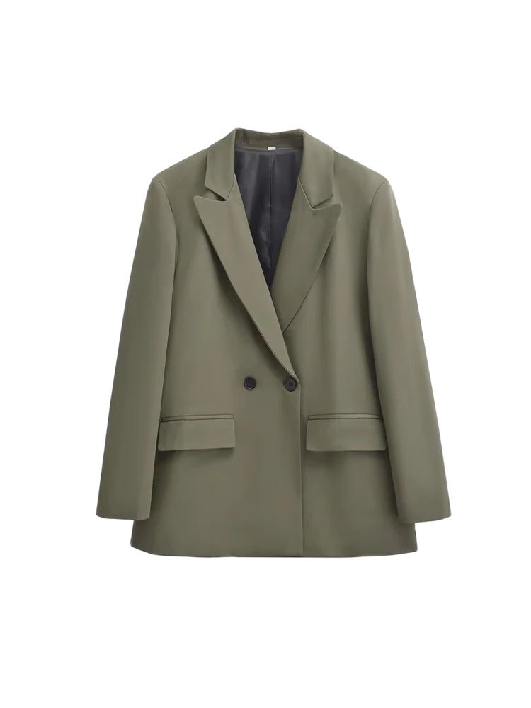 TRZA Womens Double Breasted Blazer, Office Wear Blazer Coat with Flap Pockets, Long Sleeve Chic Tops, Female Outerwear