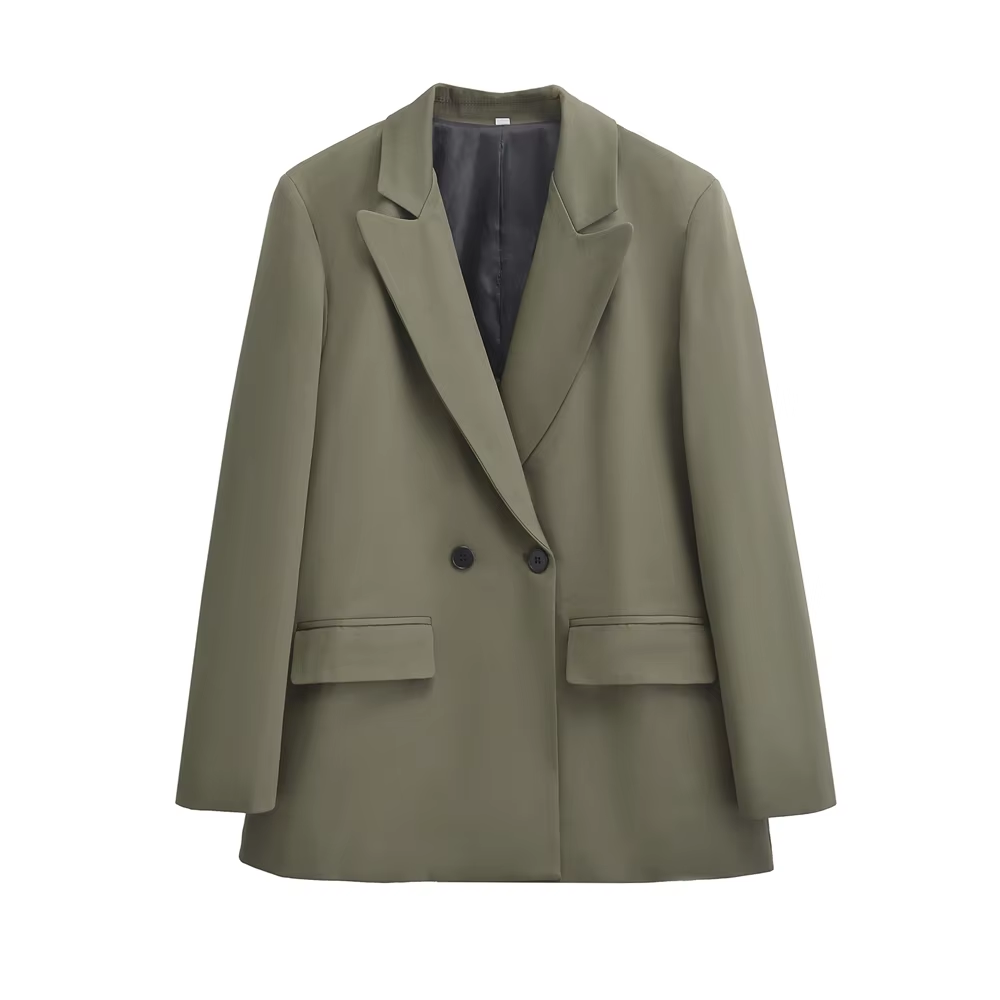 TRZA Womens Double Breasted Blazer, Office Wear Blazer Coat with Flap Pockets, Long Sleeve Chic Tops, Female Outerwear