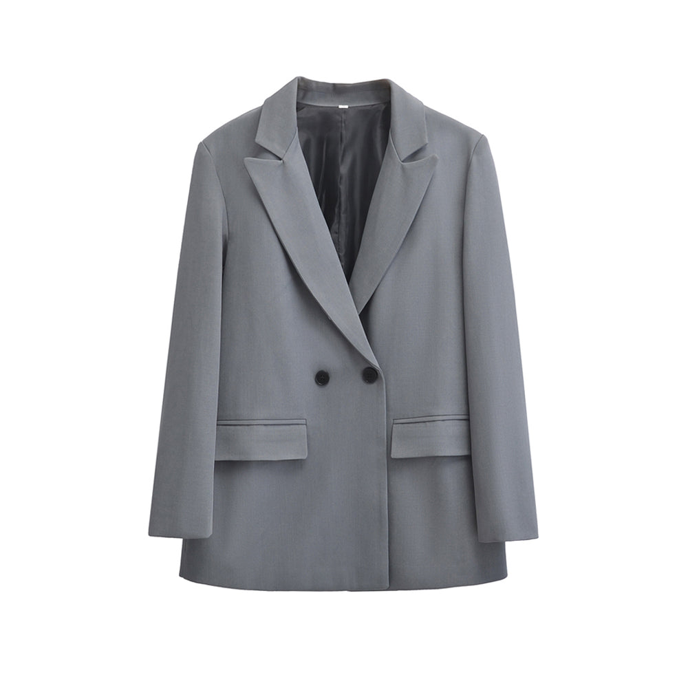 TRZA Womens Double Breasted Blazer, Office Wear Blazer Coat with Flap Pockets, Long Sleeve Chic Tops, Female Outerwear