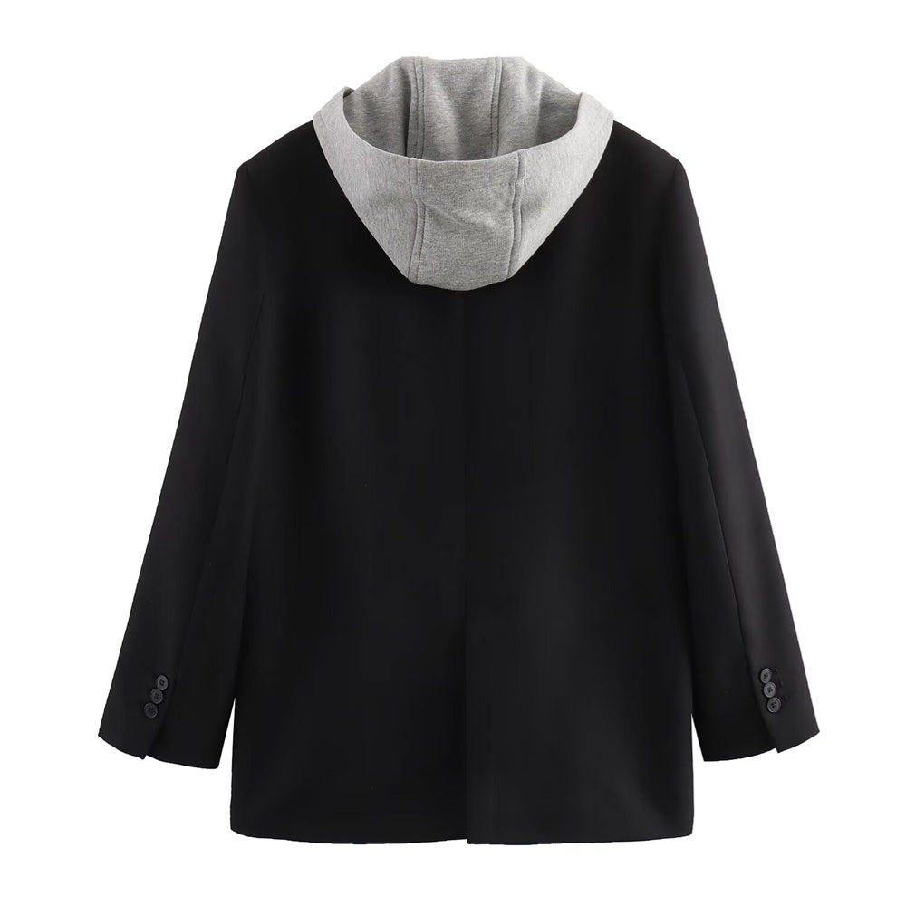 Casual Blazer, Spring New Single Breasted Hooded Jacket, Versatile Suit Coat with Decorative Panel