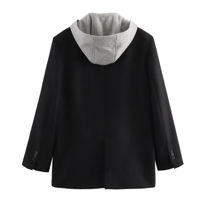 Casual Blazer, Spring New Single Breasted Hooded Jacket, Versatile Suit Coat with Decorative Panel