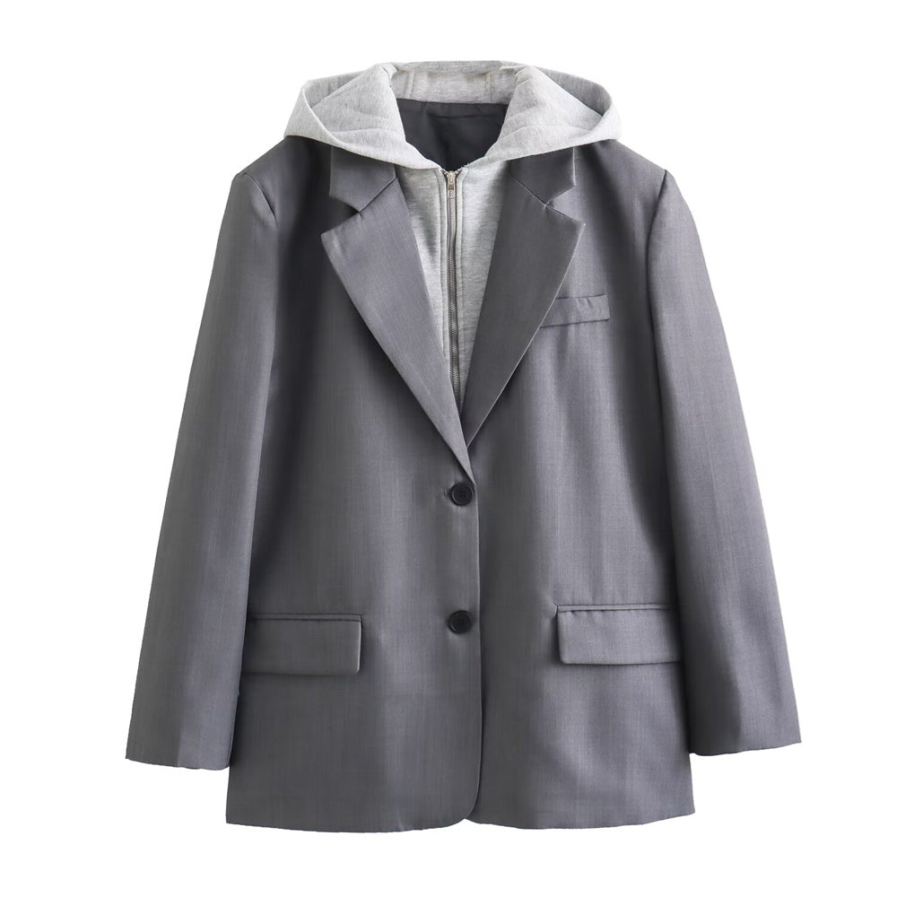 Casual Blazer, Spring New Single Breasted Hooded Jacket, Versatile Suit Coat with Decorative Panel