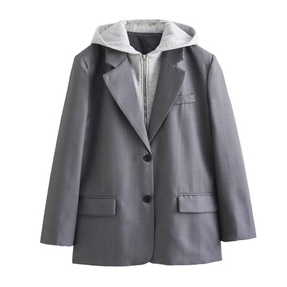 Casual Blazer, Spring New Single Breasted Hooded Jacket, Versatile Suit Coat with Decorative Panel
