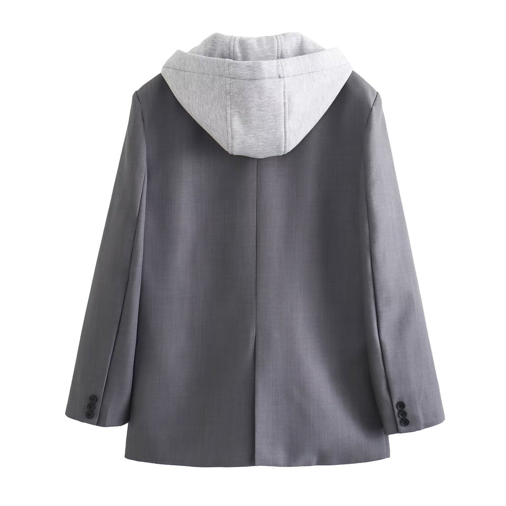 Casual Blazer, Spring New Single Breasted Hooded Jacket, Versatile Suit Coat with Decorative Panel