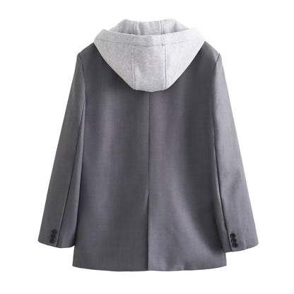 Casual Blazer, Spring New Single Breasted Hooded Jacket, Versatile Suit Coat with Decorative Panel