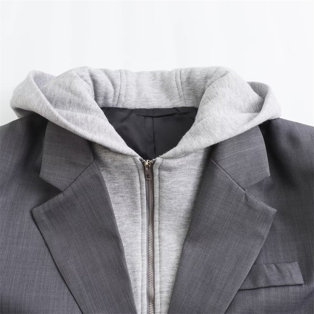 Casual Blazer, Spring New Single Breasted Hooded Jacket, Versatile Suit Coat with Decorative Panel