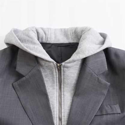 Casual Blazer, Spring New Single Breasted Hooded Jacket, Versatile Suit Coat with Decorative Panel