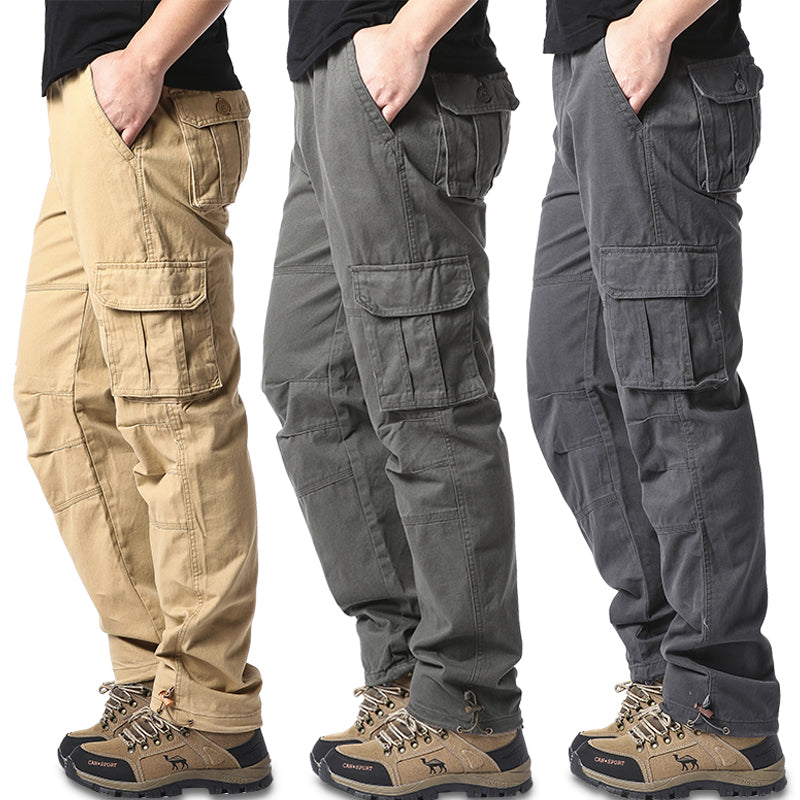 Mens Outdoor Tactical Pants, Large Pocket Loose Overalls, Elastic Waist Pure Cotton Jogging Work Pants Casual Wear