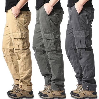 Mens Outdoor Tactical Pants, Large Pocket Loose Overalls, Elastic Waist Pure Cotton Jogging Work Pants Casual Wear