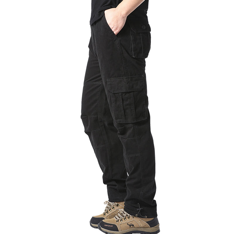 Mens Outdoor Tactical Pants Large Pocket Loose Overalls Elastic Waist Pure Cotton Jogging Work Pant 1