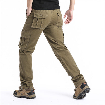 Mens Outdoor Tactical Pants Large Pocket Loose Overalls Elastic Waist Pure Cotton Jogging Work Pant 2