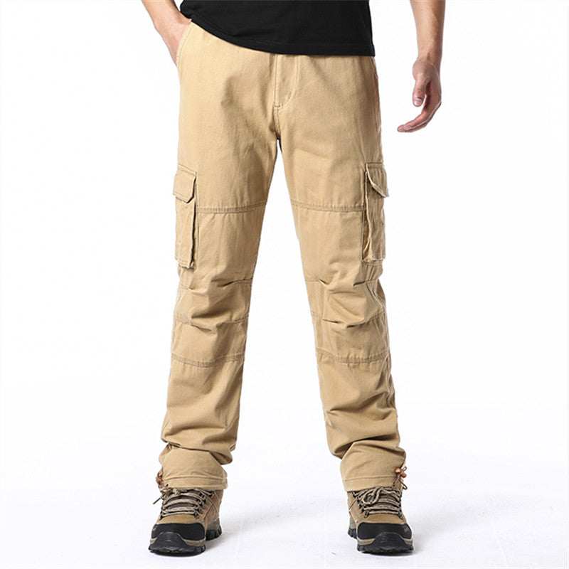 Mens Outdoor Tactical Pants Large Pocket Loose Overalls Elastic Waist Pure Cotton Jogging Work Pant 3