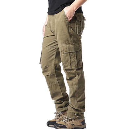Mens Outdoor Tactical Pants Large Pocket Loose Overalls Elastic Waist Pure Cotton Jogging Work Pant 4