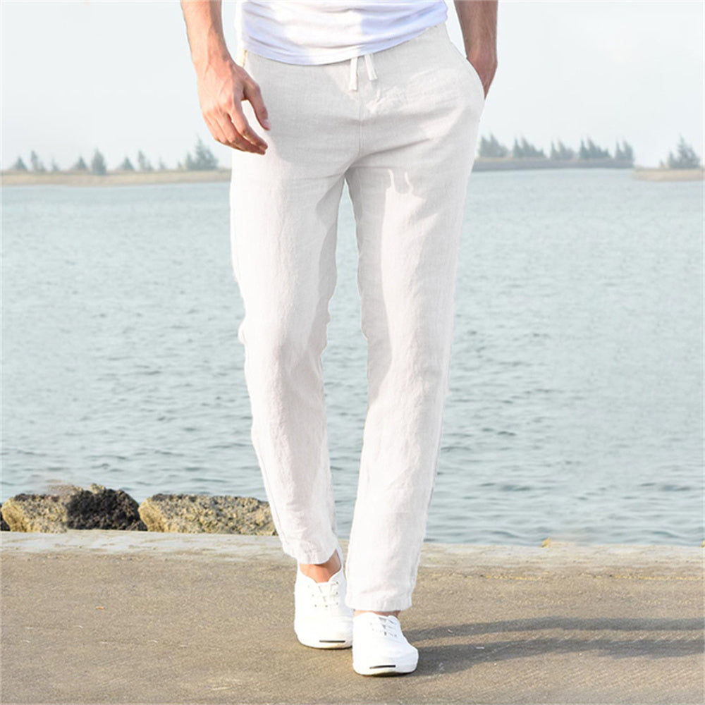 Mens Cotton Linen Pants for Autumn, Solid Color Breathable Linen Trousers, Streetwear Fitness Male Pants