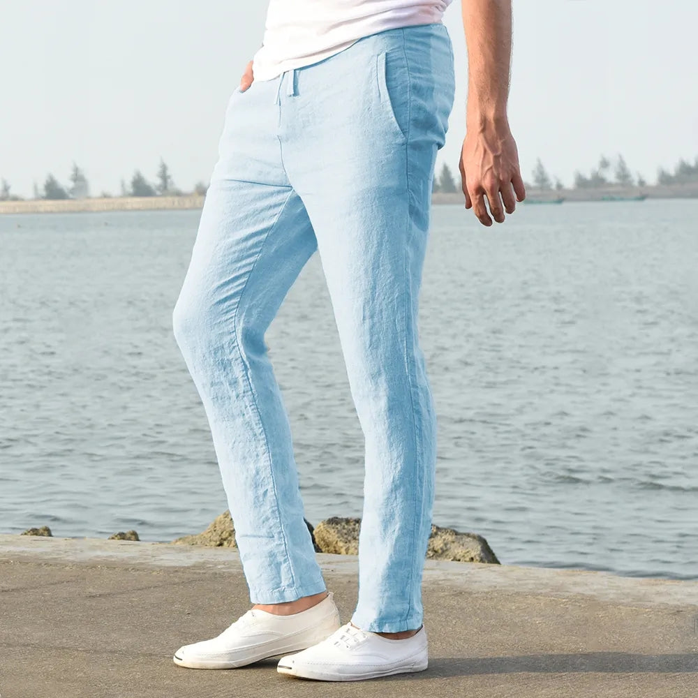 Mens Cotton Linen Pants for Autumn, Solid Color Breathable Linen Trousers, Streetwear Fitness Male Pants