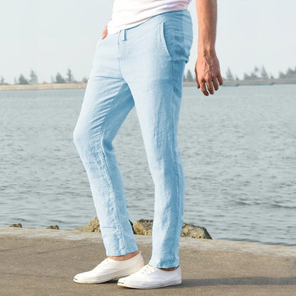 Mens Cotton Linen Pants for Autumn, Solid Color Breathable Linen Trousers, Streetwear Fitness Male Pants