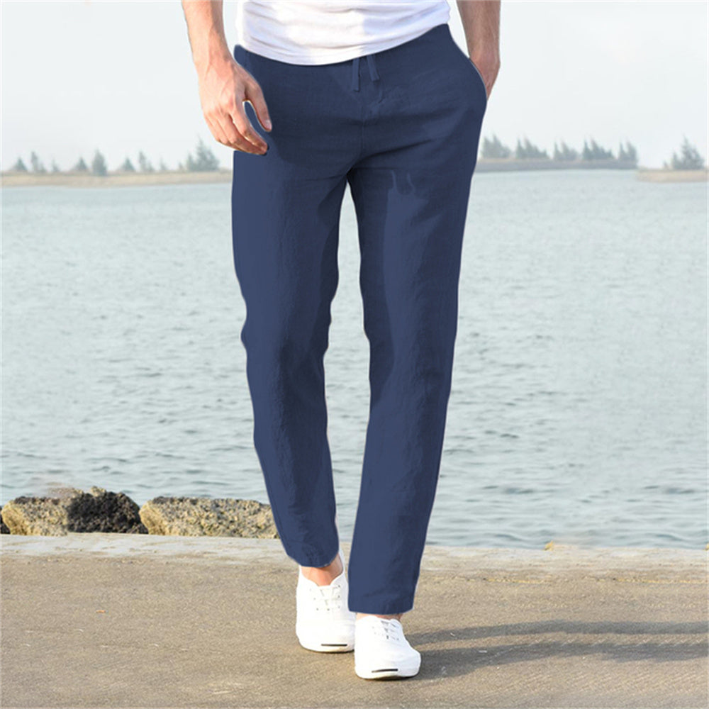 Mens Cotton Linen Pants for Autumn, Solid Color Breathable Linen Trousers, Streetwear Fitness Male Pants