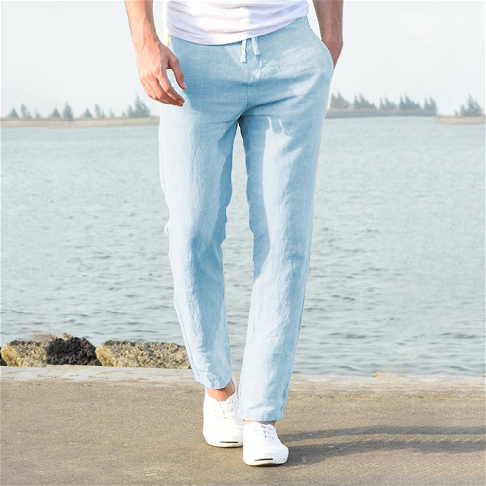 Mens Cotton Linen Pants for Autumn, Solid Color Breathable Linen Trousers, Streetwear Fitness Male Pants