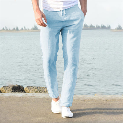 Mens Cotton Linen Pants for Autumn, Solid Color Breathable Linen Trousers, Streetwear Fitness Male Pants