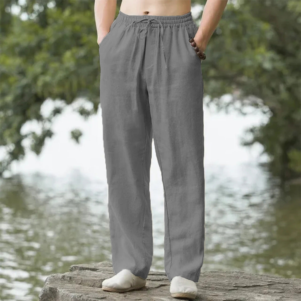 Cotton Linen Mens Beach Pants Joggers Streetwear Casual Sweatpants Loose Fit Summer Long Hawaiian Vacation Trousers