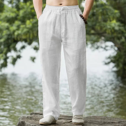 Cotton Linen Mens Beach Pants Joggers Streetwear Casual Sweatpants Loose Fit Summer Long Hawaiian Vacation Trousers