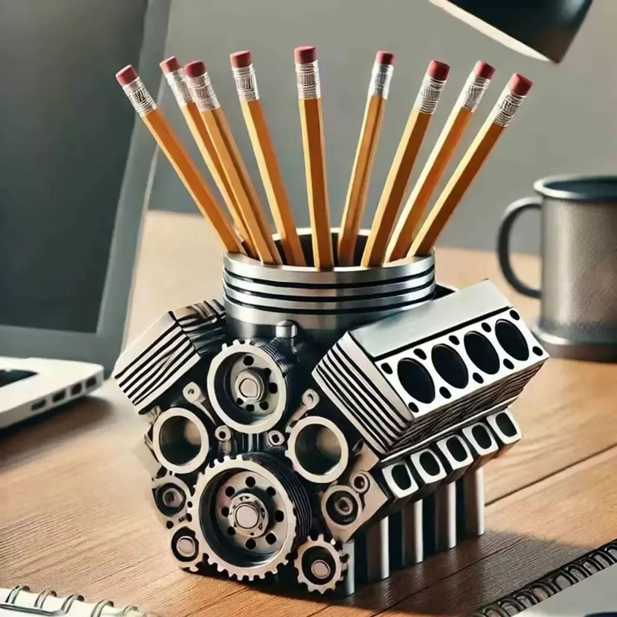 V8 Engine Pen Holder Desktop Organizer