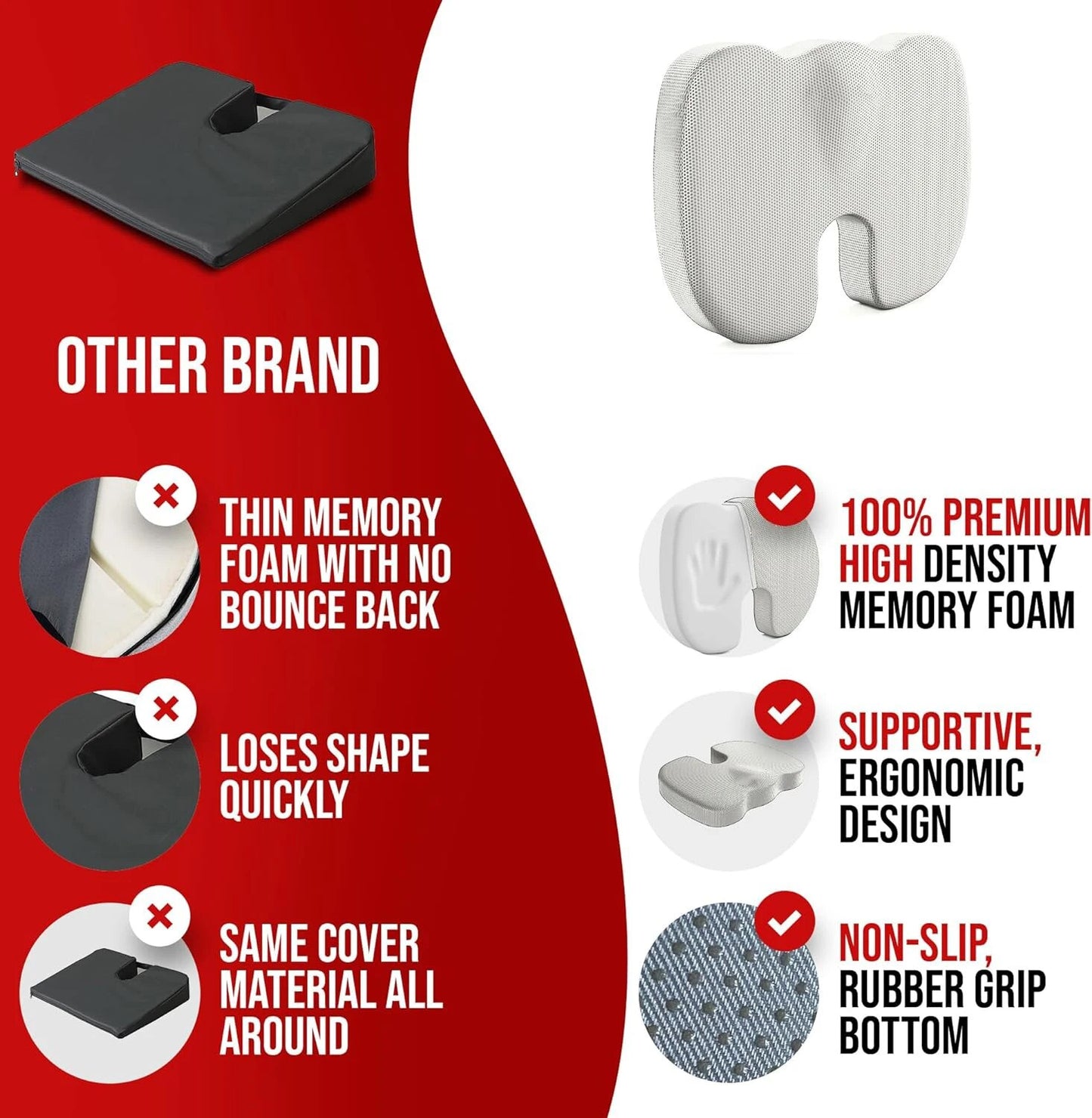 Hemorrhoid Cushion Student Ass Cushion, Ergonomic Memory Cotton, Office Chair Cushion Sedentary Artifact