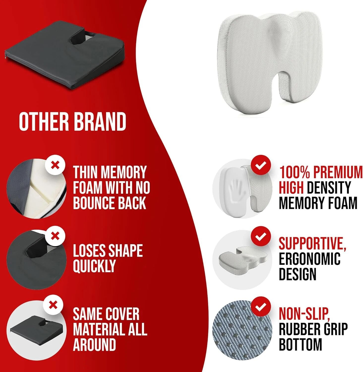 Hemorrhoid Cushion Student Ass Cushion, Ergonomic Memory Cotton, Office Chair Cushion Sedentary Artifact