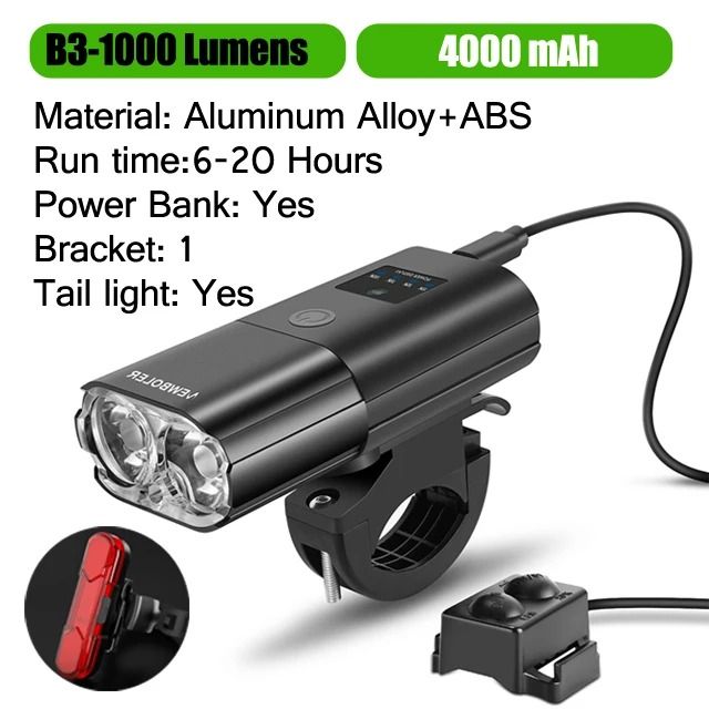 USB Rechargeable Bicycle Headlight 1000 Lumen Power Bank Flashlight 5