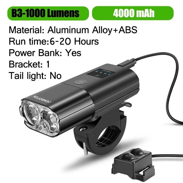 USB Rechargeable Bicycle Headlight 1000 Lumen Power Bank Flashlight 6