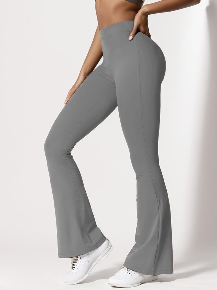 High Waist Womens Sports Yoga Pants Pleated Flared V-Back Butt Lifting Wide Leg Fitness Stretch Pants