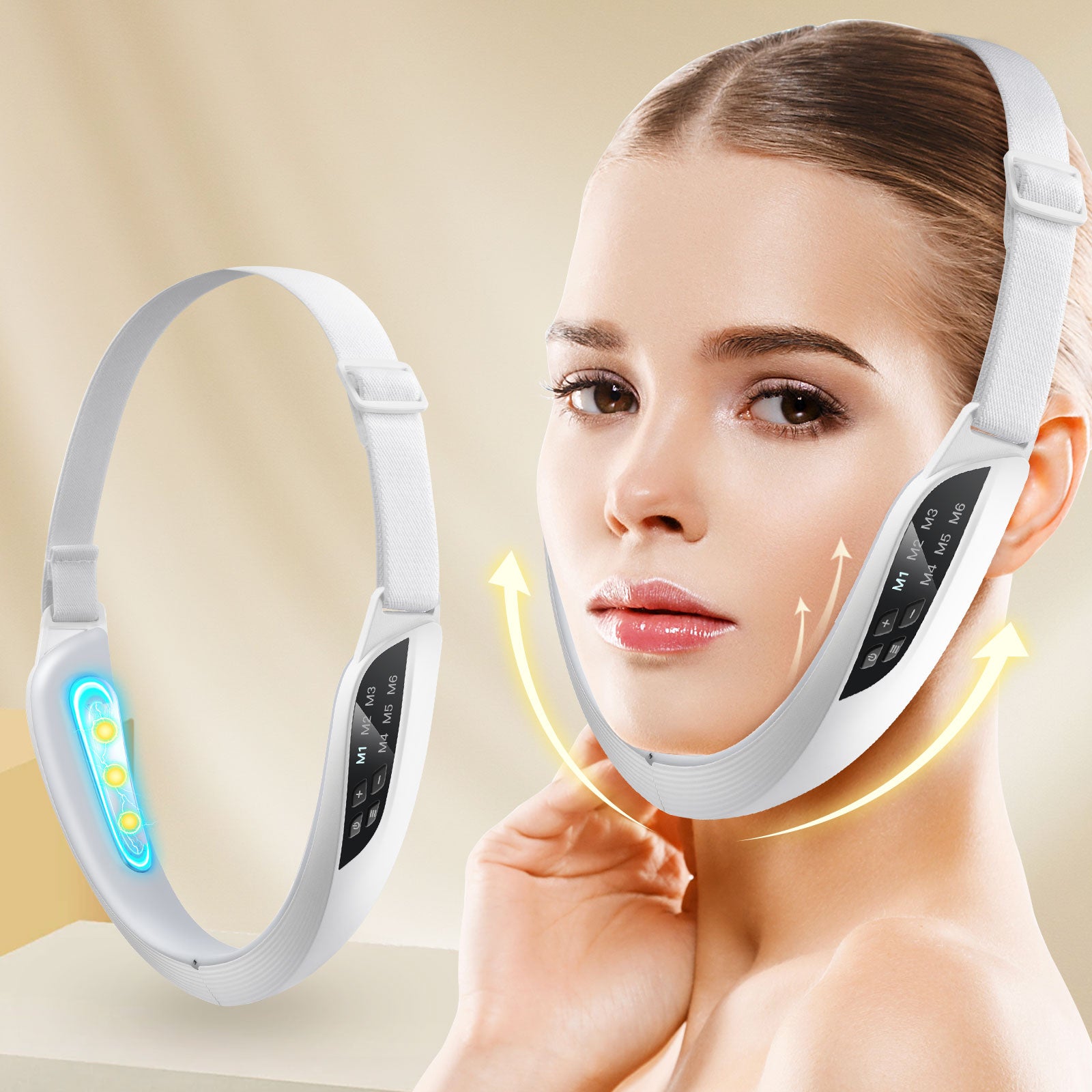 Facial Massager Double Chin Removal, Electric V Face Lifting Device with 6 Modes 8 Levels EMS Micro-current Skin Care