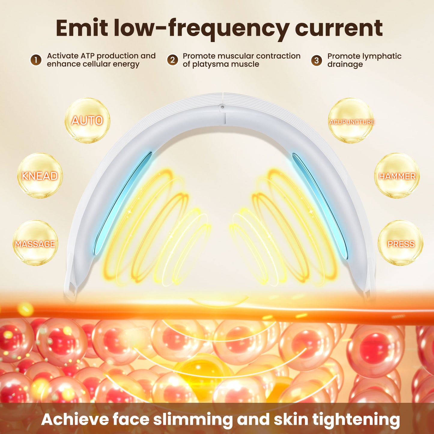 Facial Massager Double Chin Removal, Electric V Face Lifting Device with 6 Modes 8 Levels EMS Micro-current Skin Care