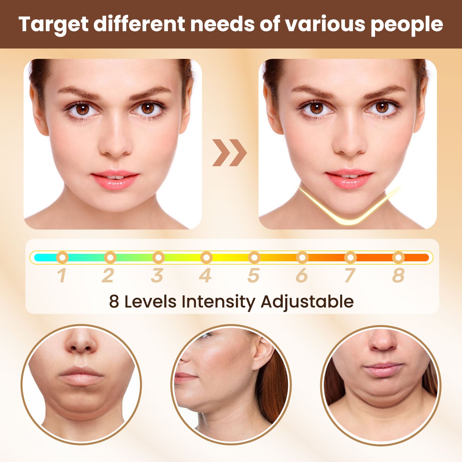 Facial Massager Double Chin Removal, Electric V Face Lifting Device with 6 Modes 8 Levels EMS Micro-current Skin Care