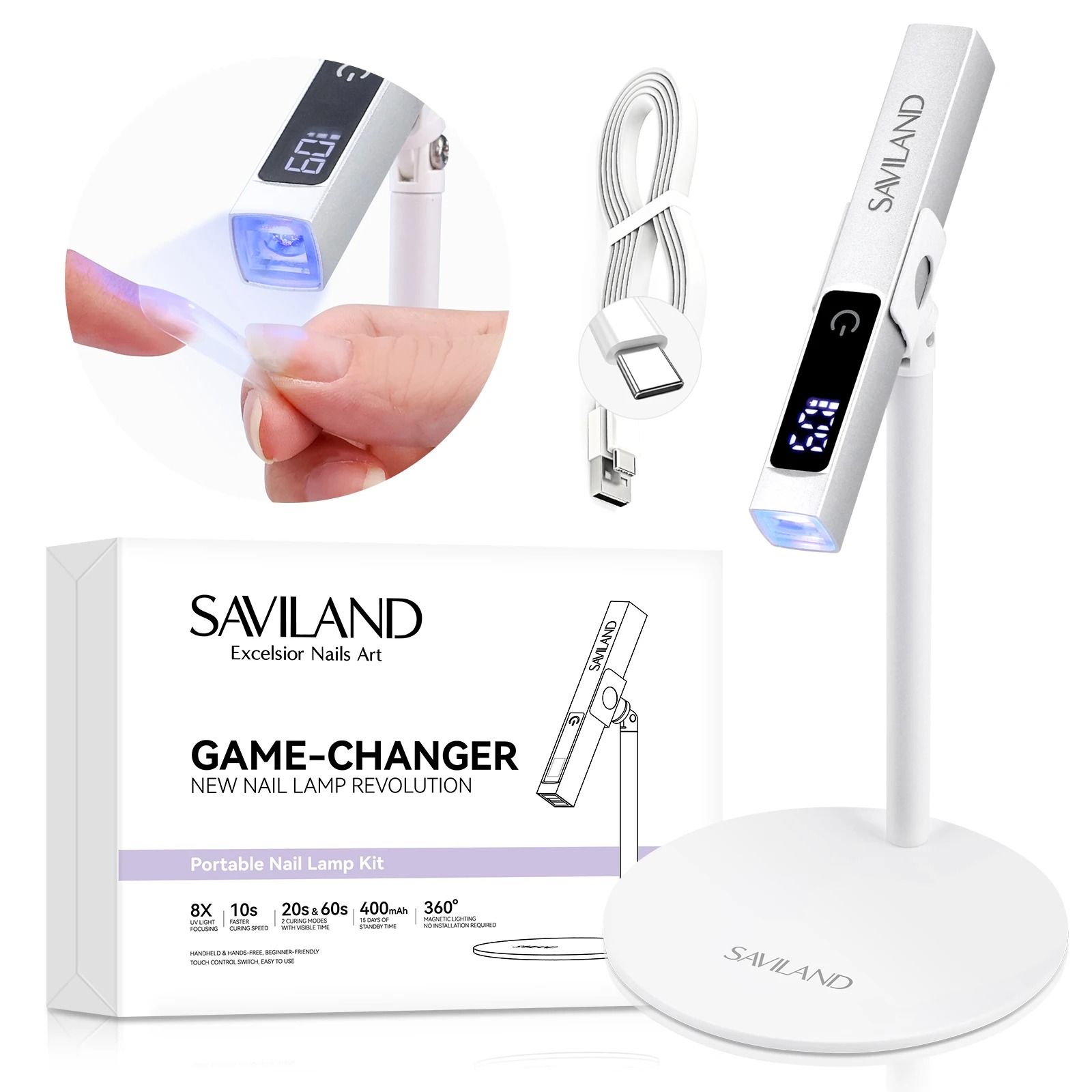 Rechargeable UV LED Nail Lamp with LCD Timer Magnetic Stand