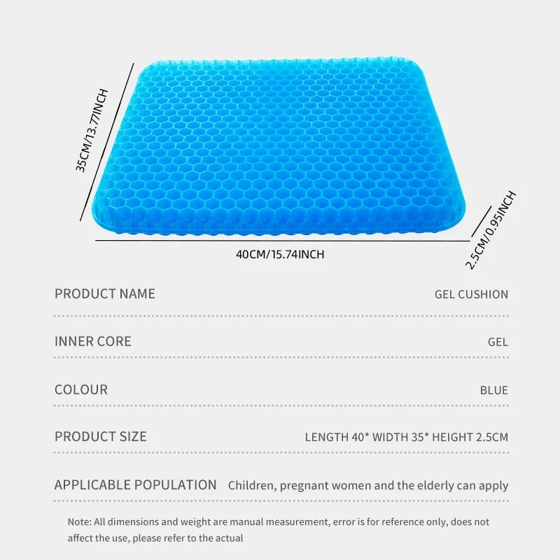 Summer Breathable Honeycomb Gel Seat Cushion, Relieves Tailbone Pain Back Pressure, for Home Office Wheelchair Car Seats