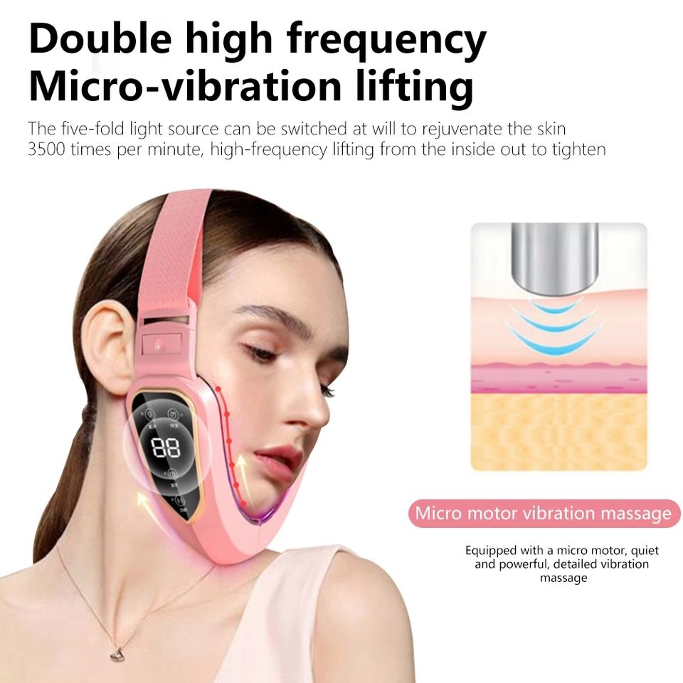 Facial Lifting Device, LED Photon Therapy Slimming Massager, Heated Double Chin V Face Vibration