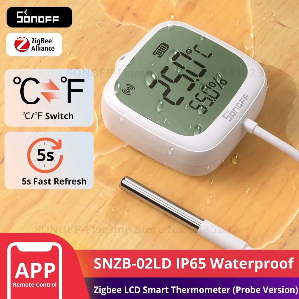 Zigbee LCD Smart Thermometer with Probe for Pool Fridge and Freezer