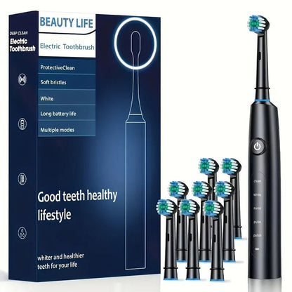 Electric Rotating Toothbrush with Replacement Heads for Adults