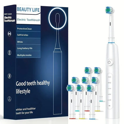 Electric Rotating Toothbrush With Replacement Heads For Adults 9
