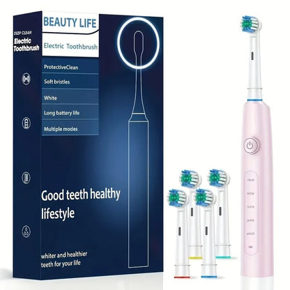 Electric Rotating Toothbrush With Replacement Heads For Adults 10