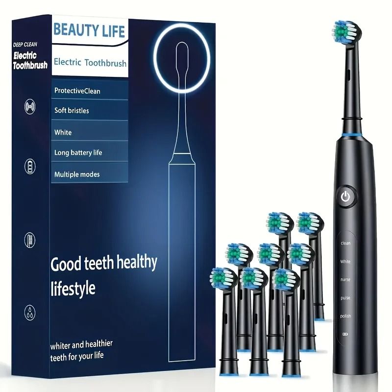 Electric Rotating Toothbrush With Replacement Heads For Adults 11