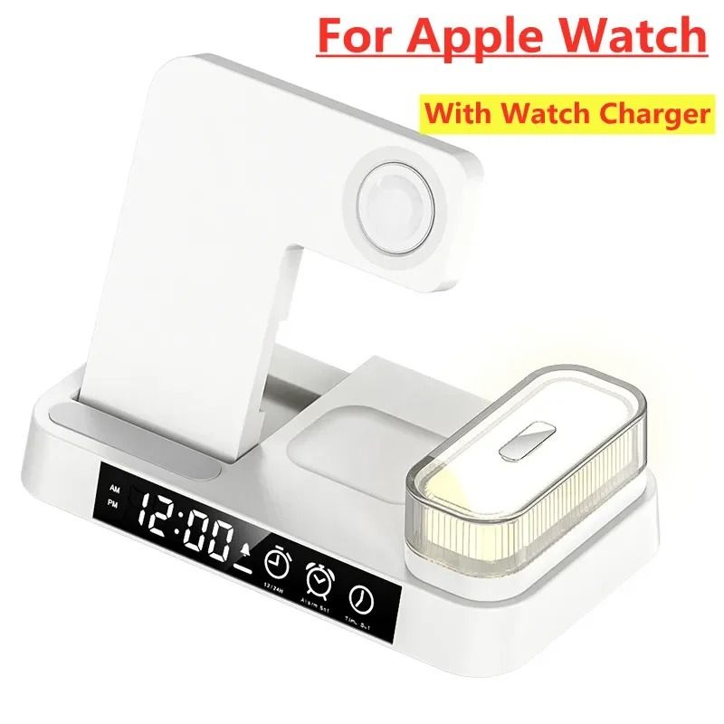 30W 3in1 Wireless Charging Stand Alarm Clock Night Light Station 10